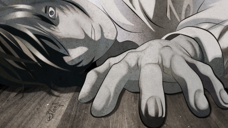 Person Lying on Floor — Gray, Dramatic, Manga