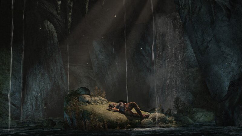 Person Lying on Rock — Gray