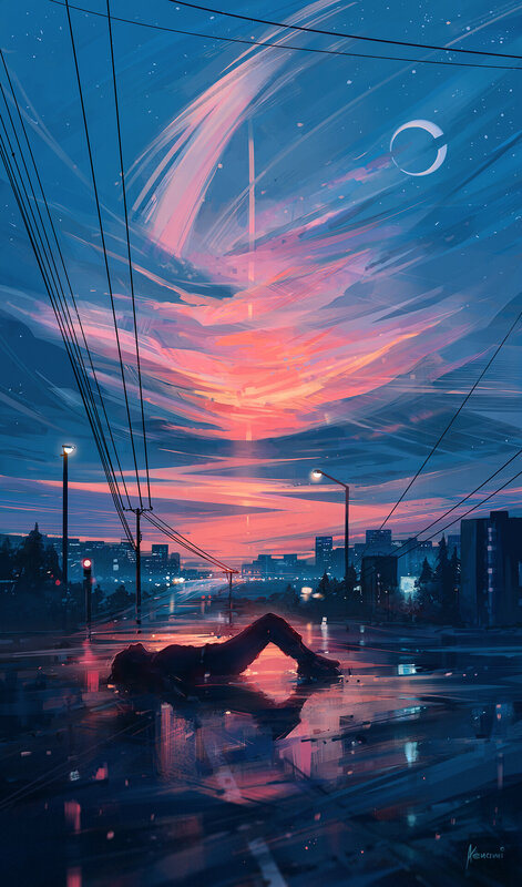 Person Lying on Wet Street
