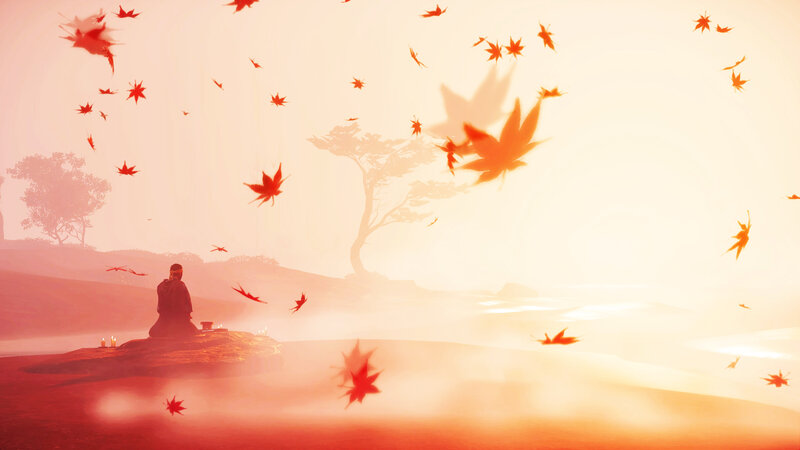Person Meditating on Rock — Red