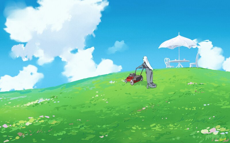 Person Mowing Lawn