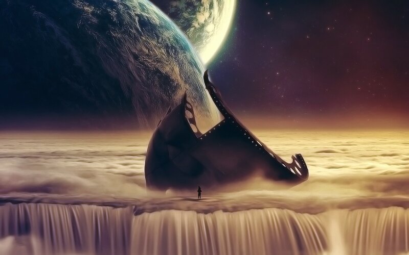 Person Near Crashed Ship — Purple