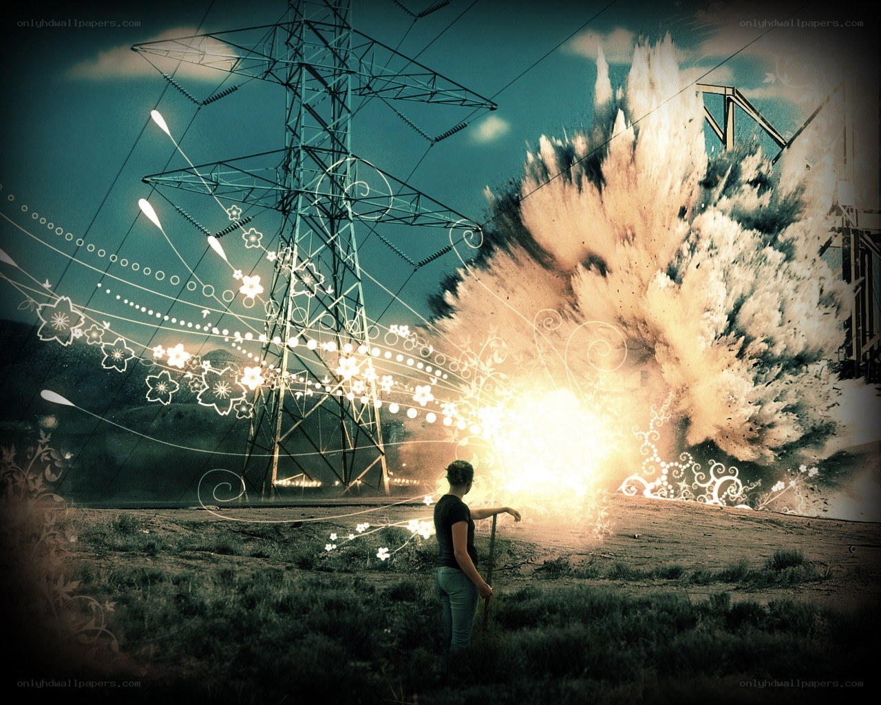 Person near electrical explosion
