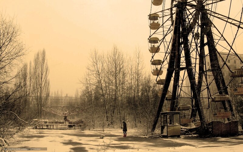 Person Near Ferris Wheel — Sepia, Desolate, Winter