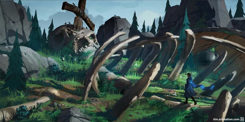 Person Near Giant Skeleton — Green