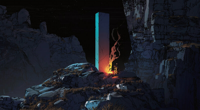 Person Near Glowing Monolith