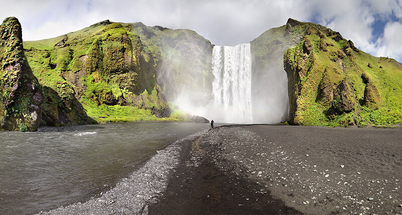 Person Near Waterfall — Green, Dramatic, Afternoon