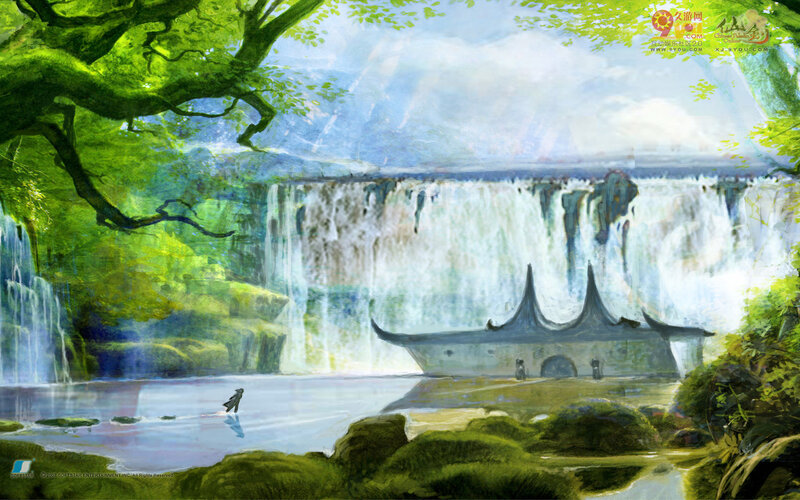 Person Near Waterfall — Green, Serene