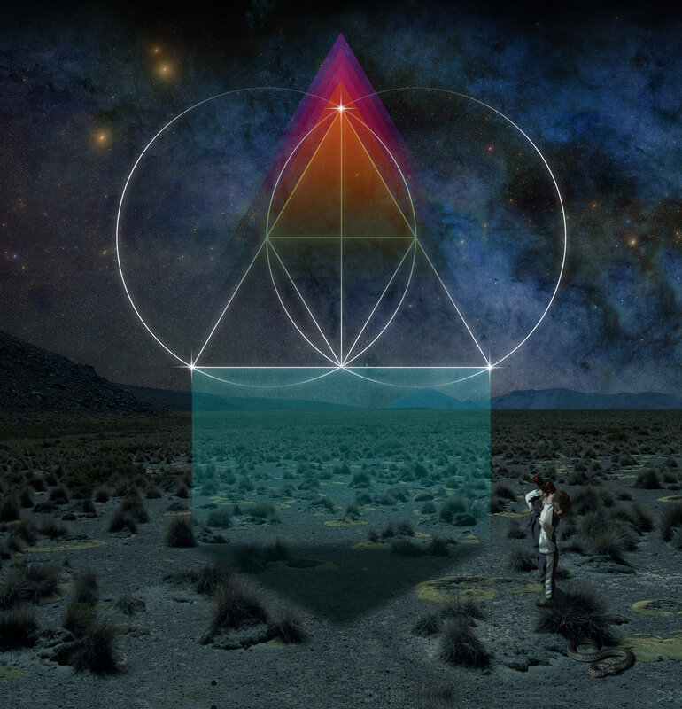 Person Observing Geometric Figure
