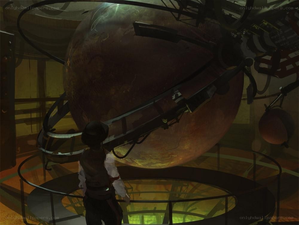 person observing large globe