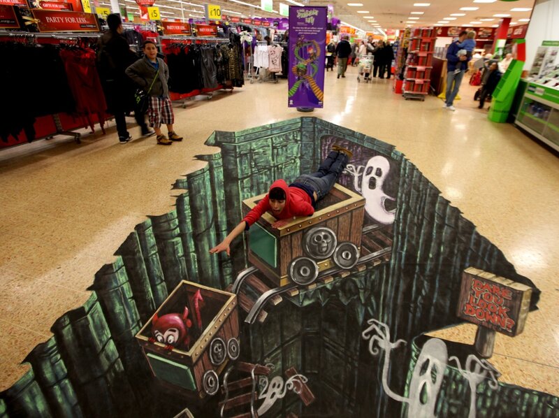 Person on 3d Illusion Art