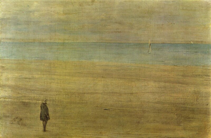 Person on a beach at dusk
