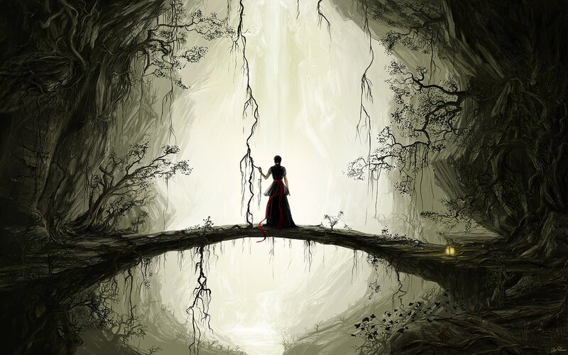 Person on a Bridge — Black, Dramatic, Digital Art