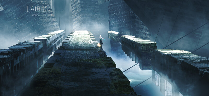 Person on a Bridge — Blue, Dramatic, Digital Art