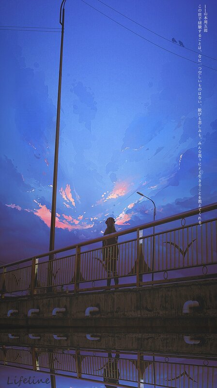Person on a Bridge — Blue, Dramatic, Sunset