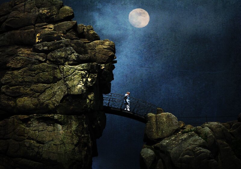 Person on a Bridge — Blue, Dramatic