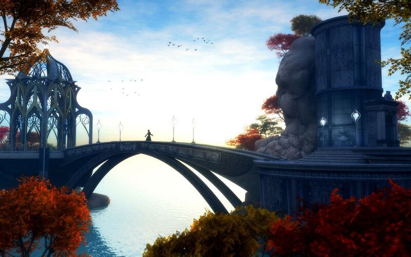 Person on a Bridge — Blue, Serene