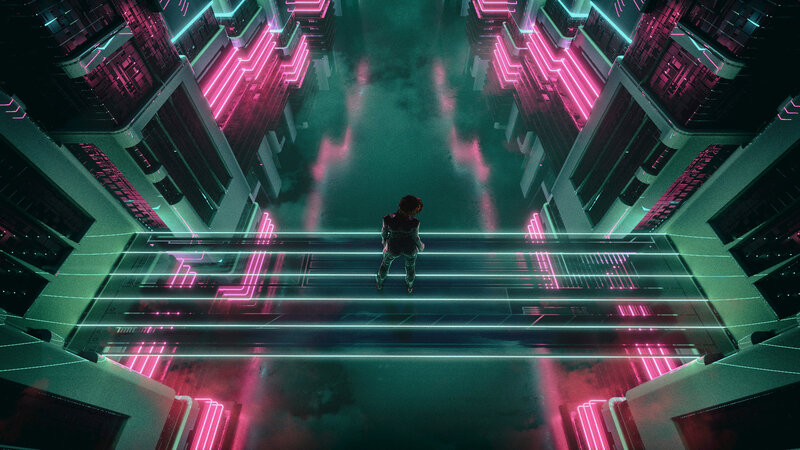 Person on a Bridge — Pink
