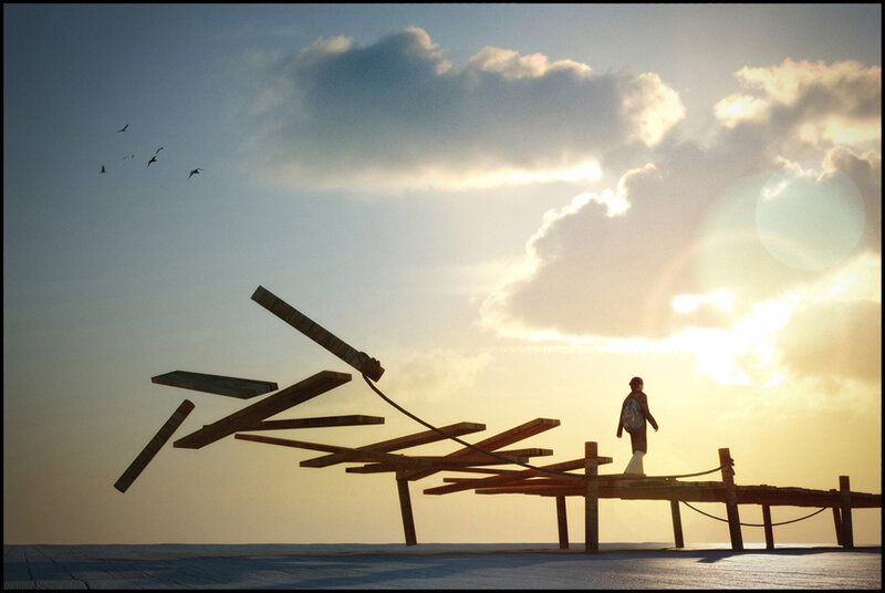 Person on a broken pier