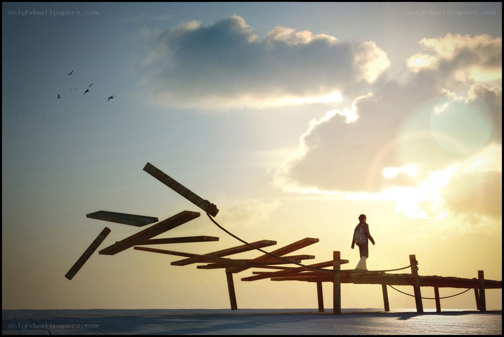 Person on a broken pier
