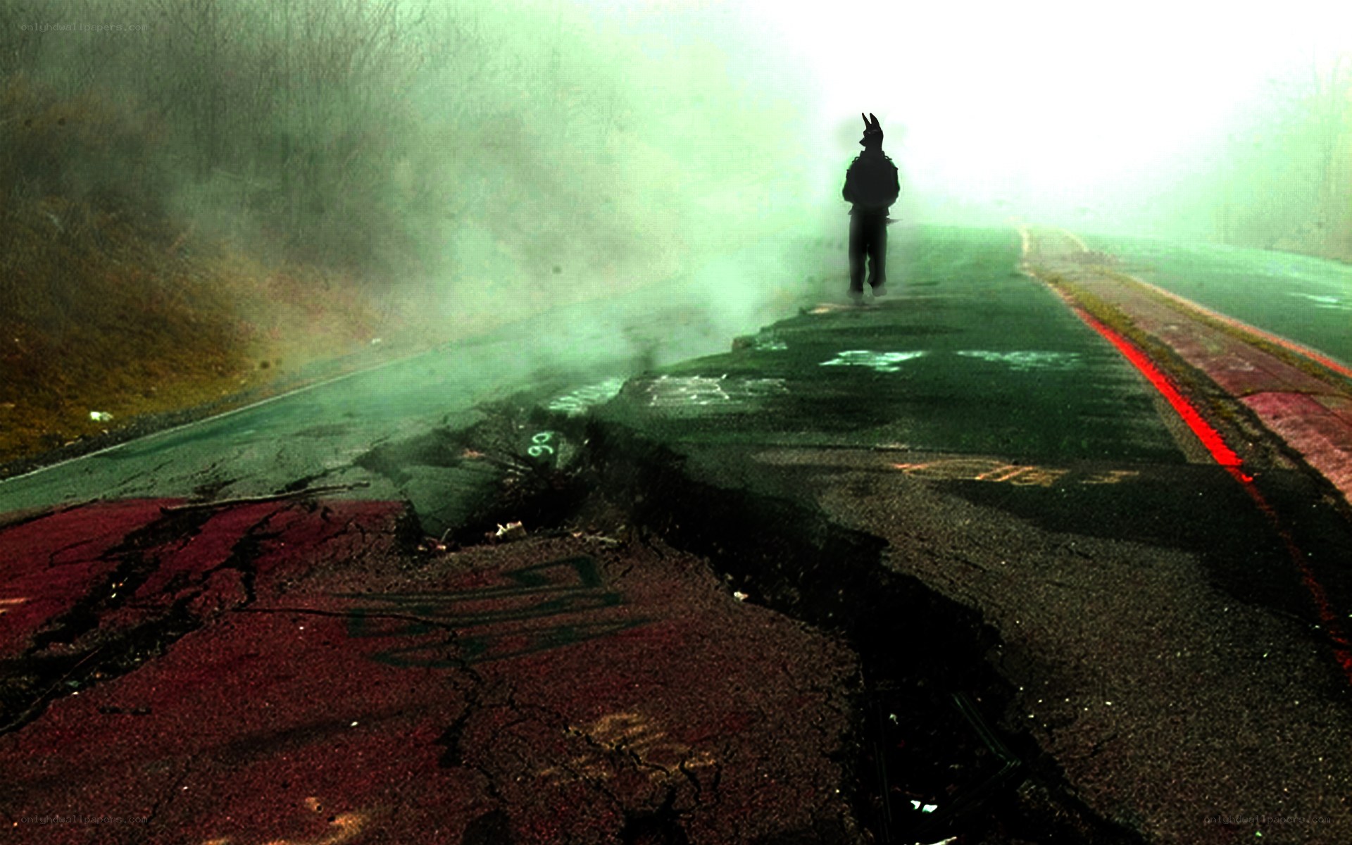 person on a damaged road