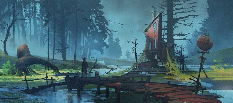 Person on a Dock — Blue, Moody