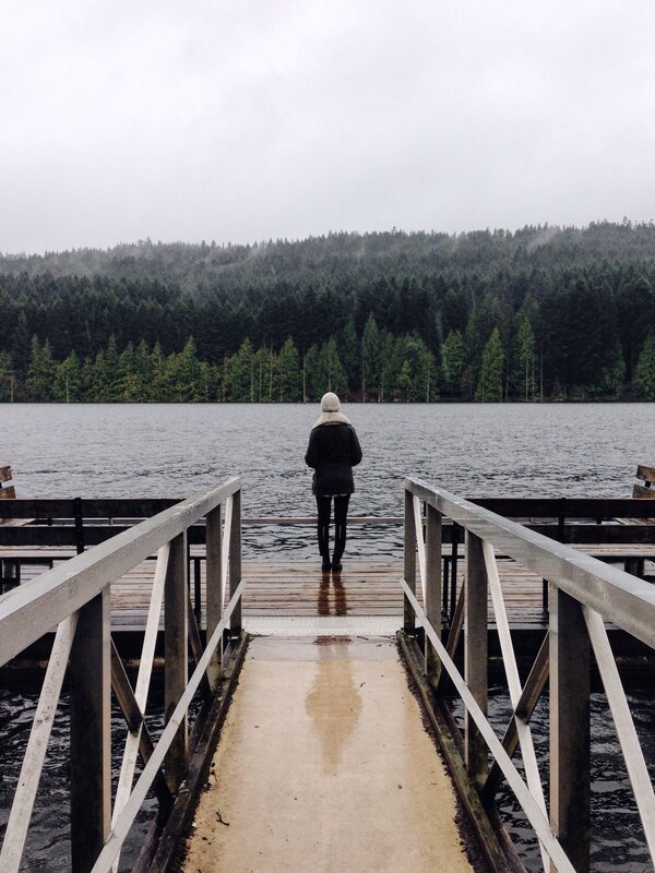 Person on a Dock — Gray, Calm