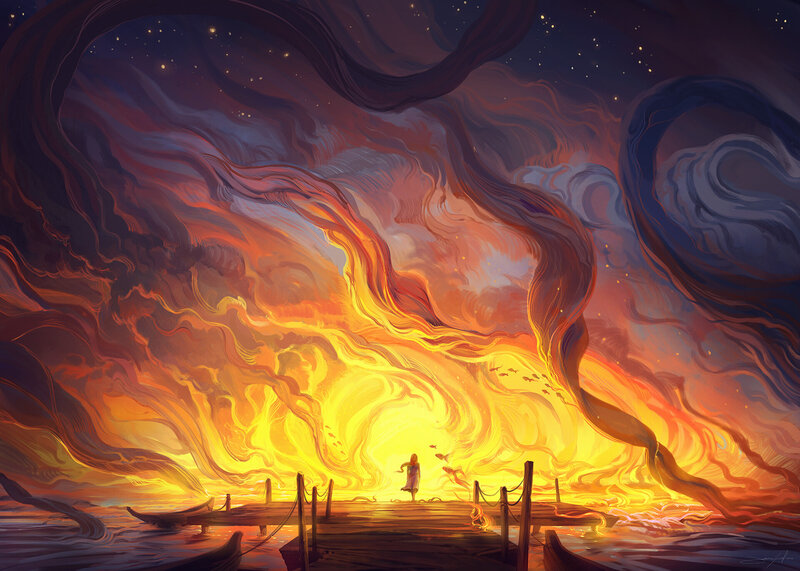 Person on a Dock — Orange, Dramatic
