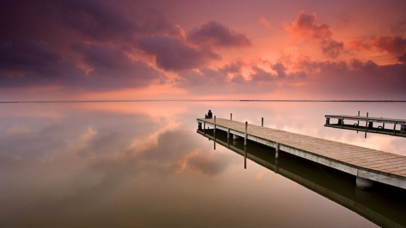 Person on a Dock — Purple, Serene, Sunset