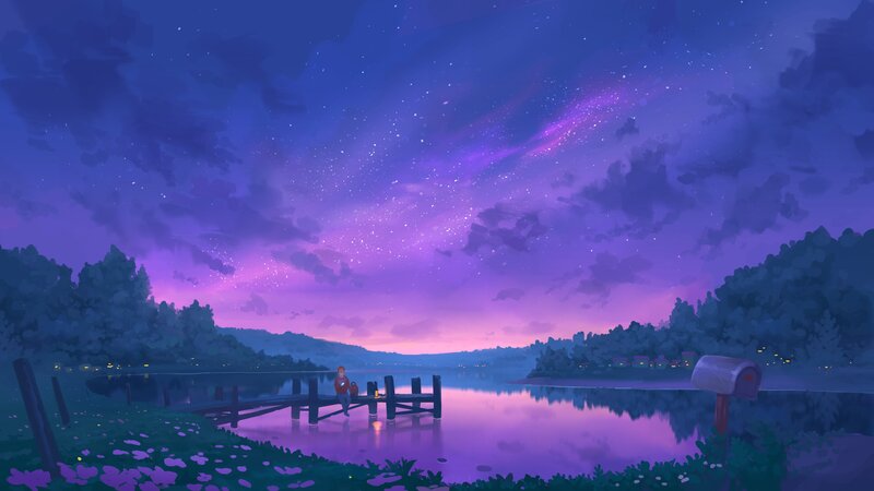 Person on a Dock — Purple, Serene