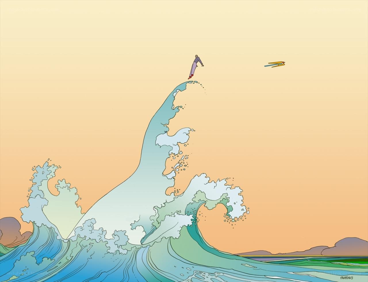 person on a giant wave
