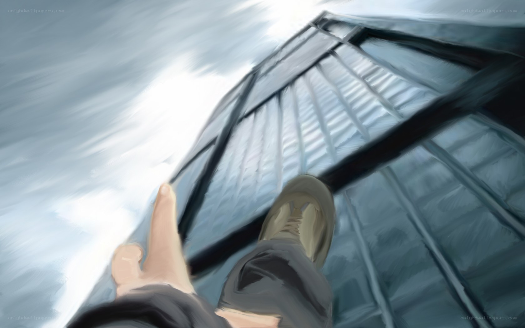 person on a glass bridge