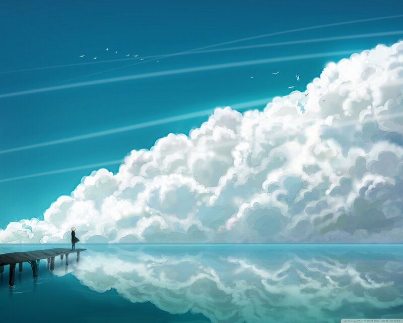 Person on a Pier — Blue, Serene, Morning