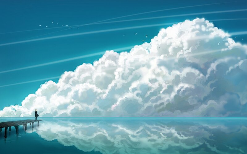 Person on a Pier — Clouds