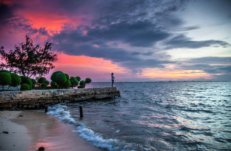 Person on a Pier — Purple, Dramatic