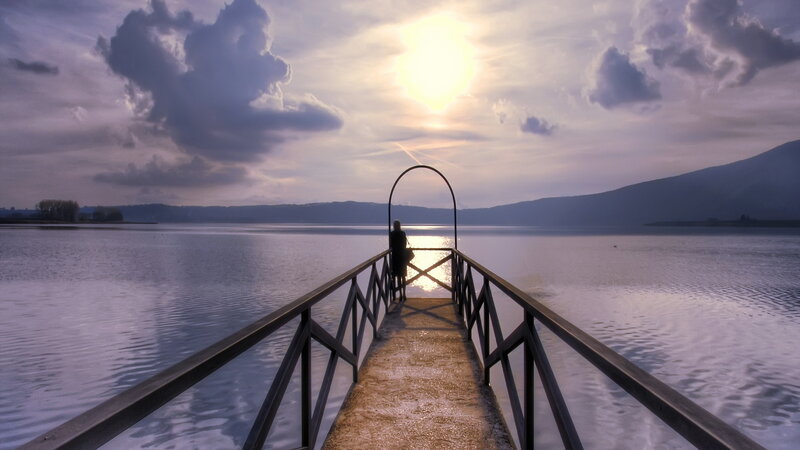 Person on a Pier — Purple, Serene
