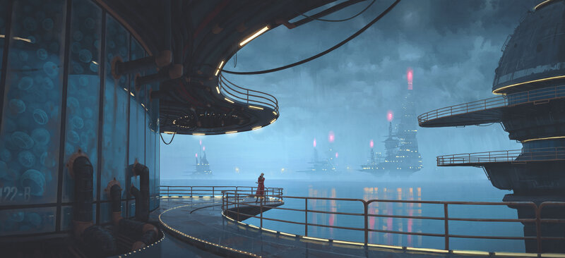 Person on a Platform — Blue, Dramatic, Night