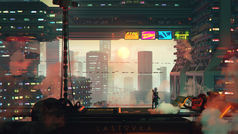 Person on a Platform — Green, Dramatic