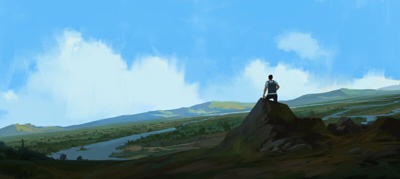 Person on a Rock — Blue