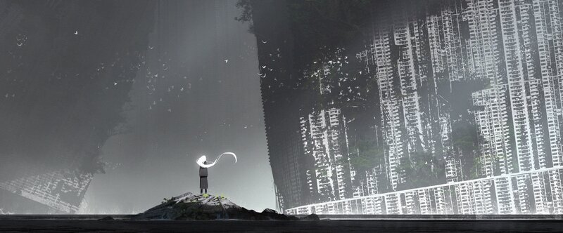 Person on a Rock — Gray