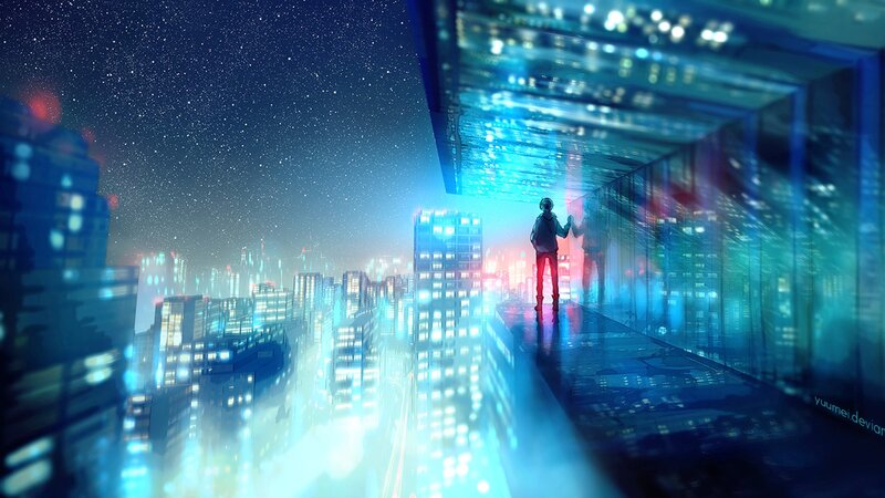 Person on a Rooftop — Blue, Dramatic