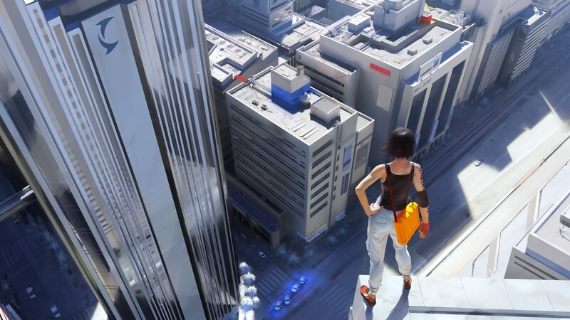 person on a rooftop overlooking city