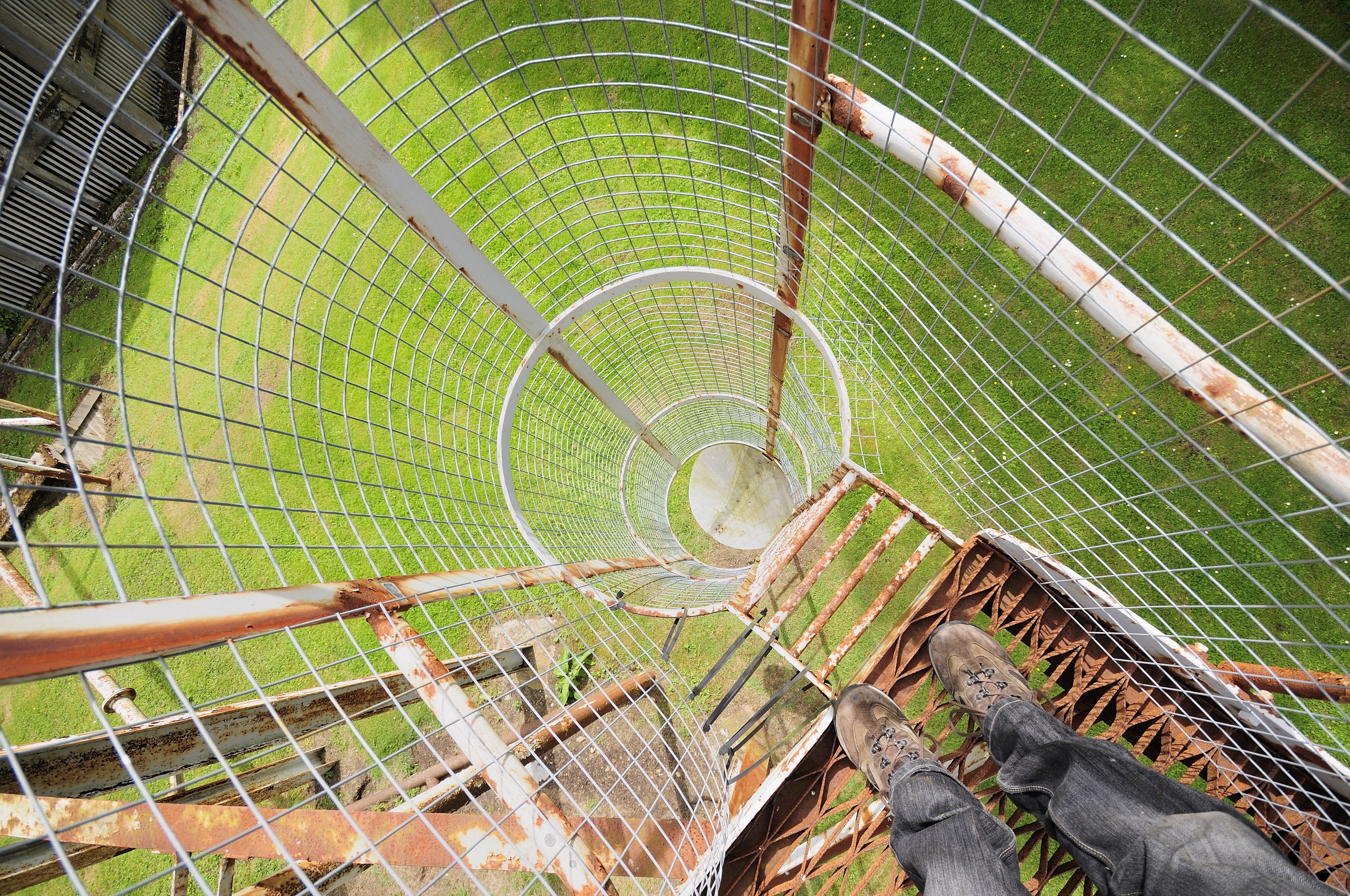 person on a spiral tower
