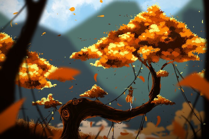 Person on a Tree Branch — Orange