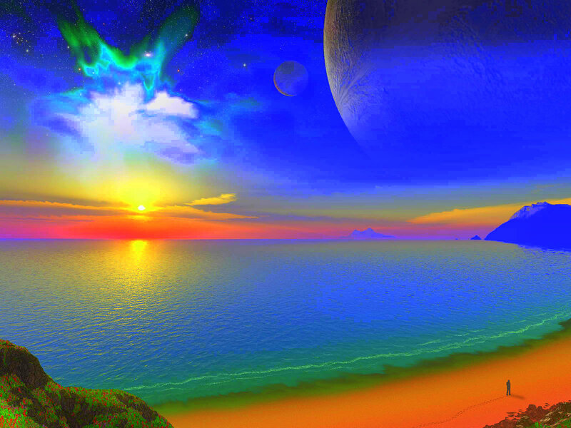 Person on Alien Beach — Blue, Dramatic, Sunset