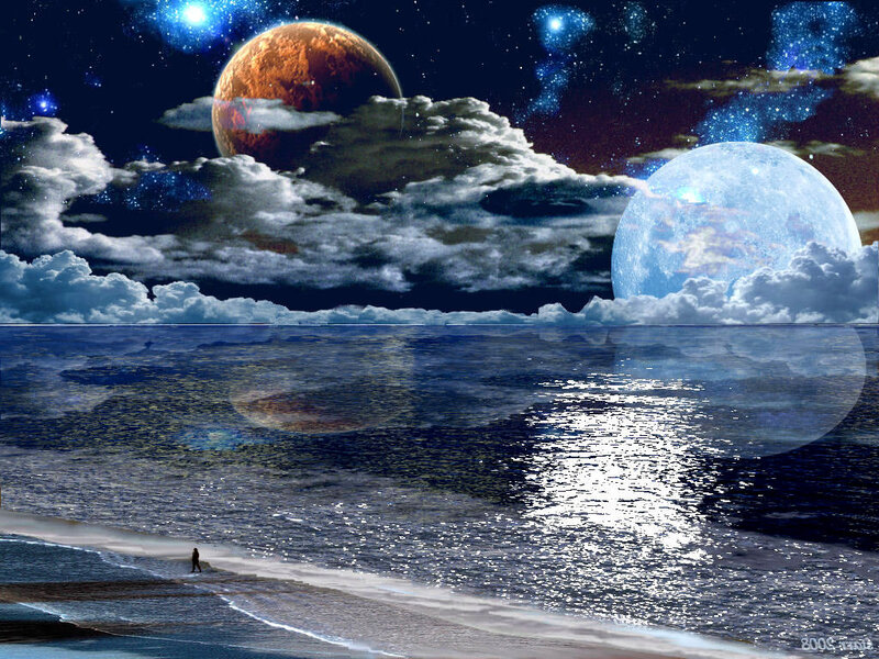 Person on Alien Beach — Blue, Dramatic