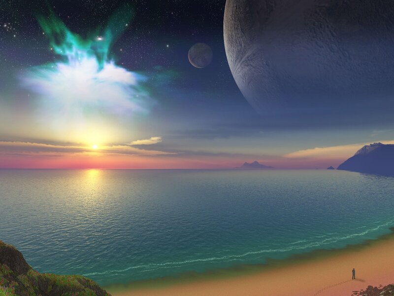 Person on Alien Beach — Blue, Serene, Sunset