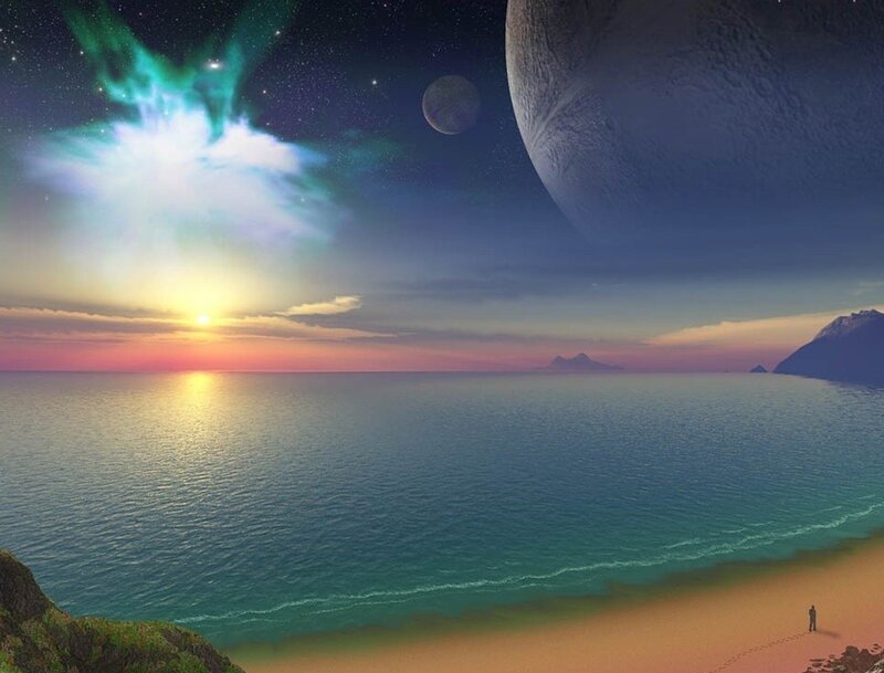 Person on Alien Beach — Blue, Serene