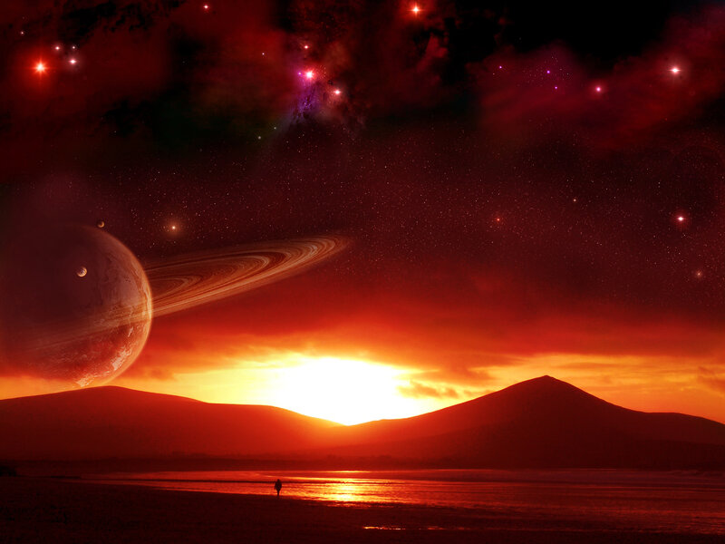 Person on Alien Beach — Red, Dramatic
