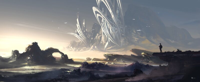 Person on Alien Landscape — Gray, Dramatic